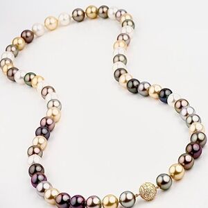 Tahitian South Sea Pearl Necklace with Pavé Gold Clasp